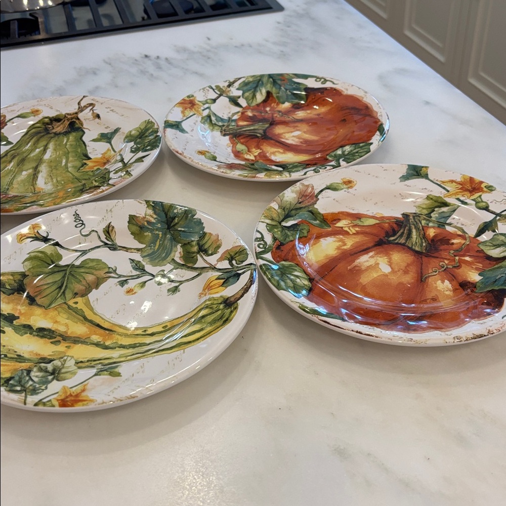 Pier 1 Imports Pumpkin Patch plate set (4) Salad or dessert.